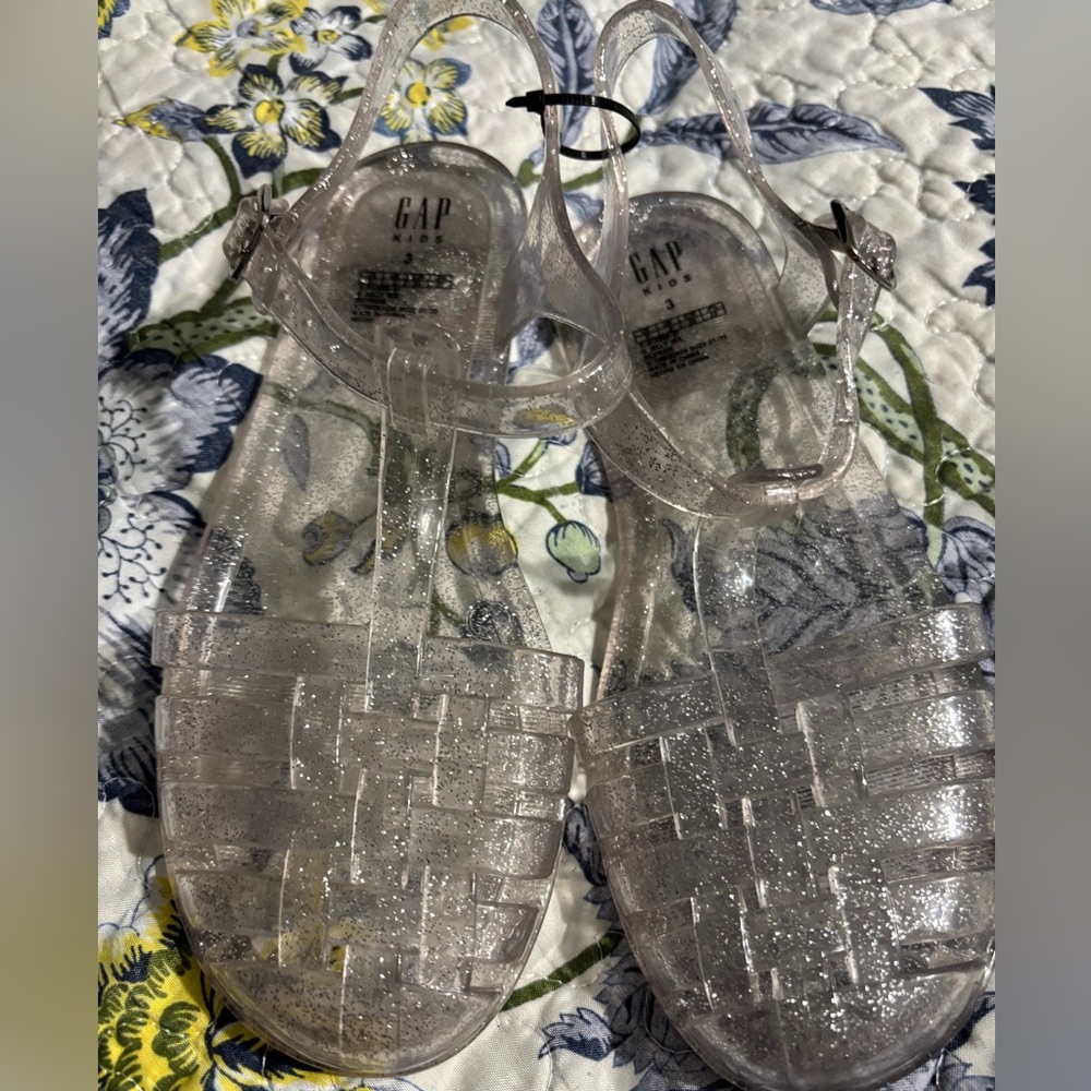 GAP Kids Silver Glitter Clear Jelly Sandals